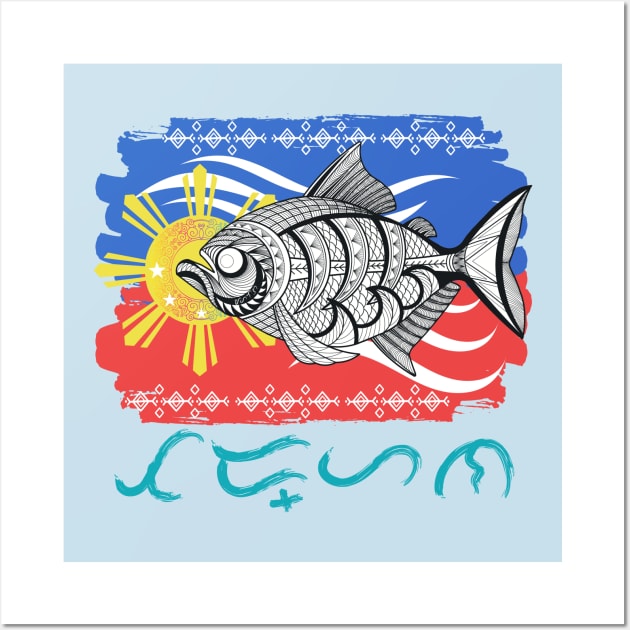 Tribal line Art Fish / Baybayin word Tadhana (Destiny) Wall Art by Pirma Pinas